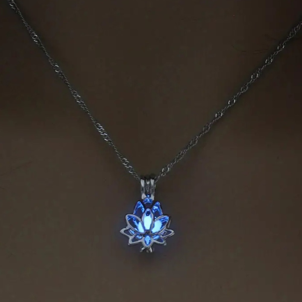 NEW Blue Luminous Lotus Pendant Necklace Unisex Elegant & Unique